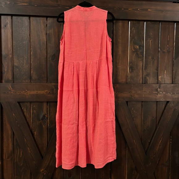 ❗️FINAL❗️Eileen Fisher Pink Coral Gingham Plaid Maxi Dress Small - Picture 2 of 5